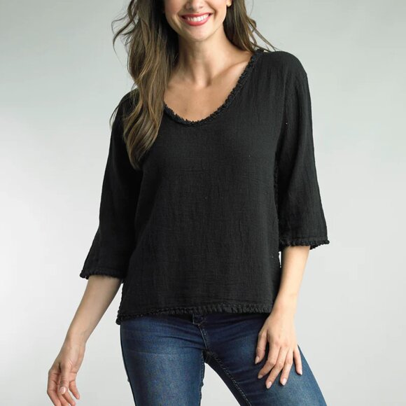 Tempo Paris Fringed Edge Linen Pullover Top M - Picture 1 of 15